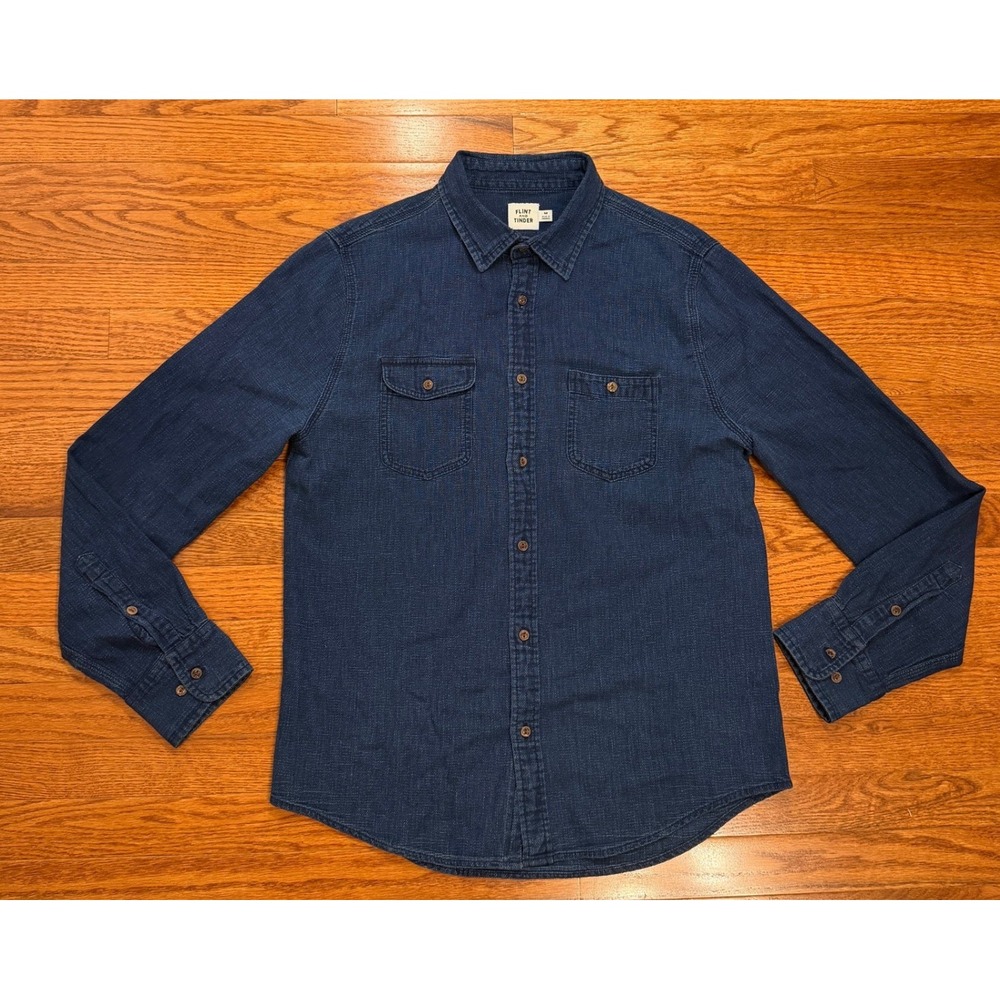Flint and Tinder Denim Button-Down Shirt Mens Medium Western Blue Workwear Camp